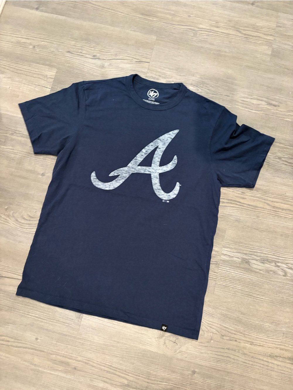 Navy Graphic Tee with Stylized V Logo